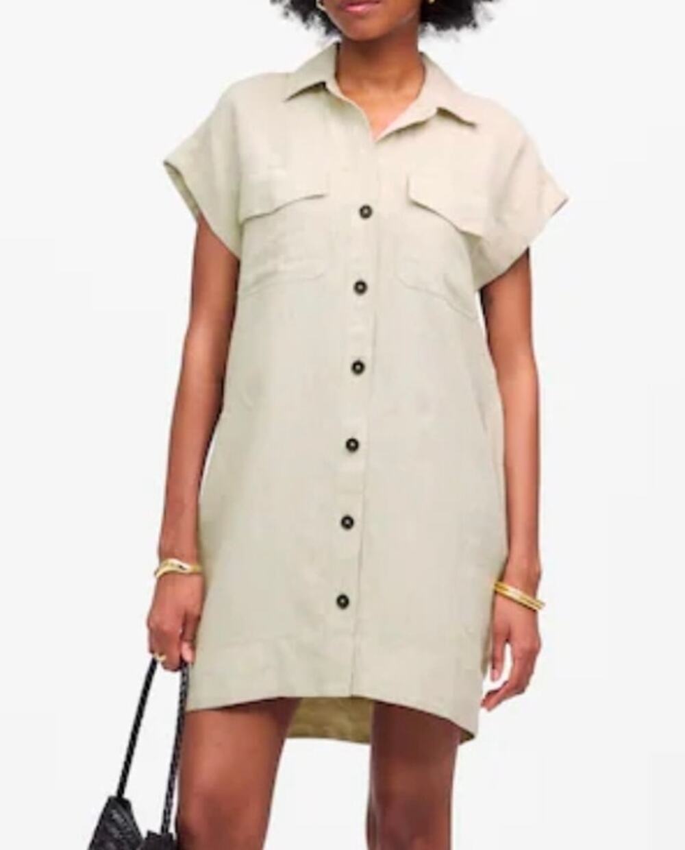 Madewell Utility Short-Sleeve Mini Shirtdress in 100% Linen Size L NWT